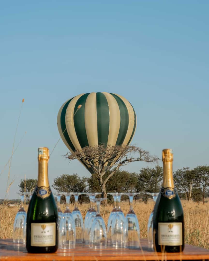 Champagne breakfast after a balloon safari
